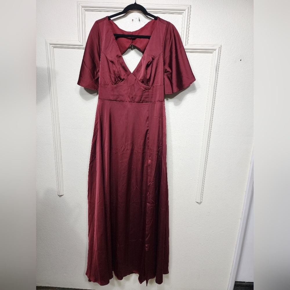 Lulus Elegant Confidence Red Satin Flutter Sleeve… - image 6